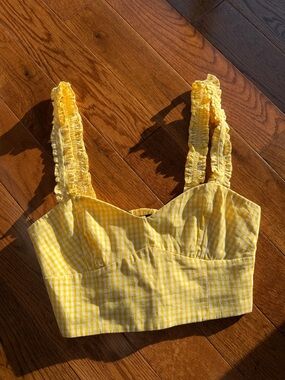 ZARA Gingham Ruffle-Strap Crop Top